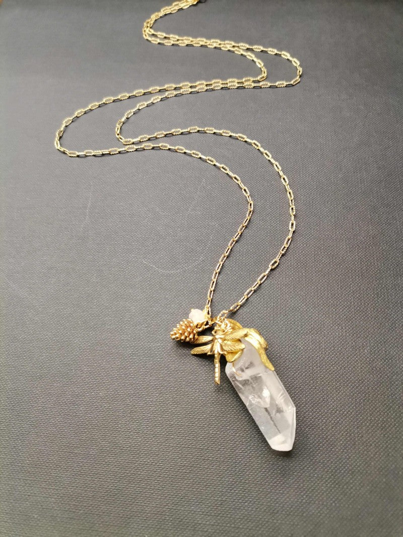 Crystal Quartz Gold Dragonfly Chain - Precious Sparkle