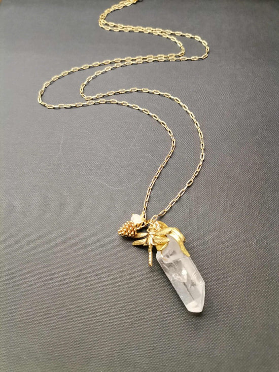 Crystal Quartz Gold Dragonfly Chain - Precious Sparkle