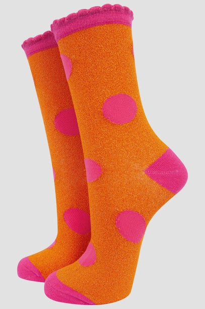 Sock Talk Accessories Sock Talk Orange/Pink Polka Dot Glitter Socks