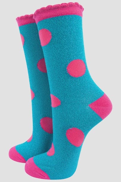 Sock Talk Accessories Sock Talk Turquoise/Pink Polka Dot Glitters Socks