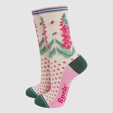 Sock Talk Accessories Sock Talk Women's Bamboo Socks - Cream, Foxgloves