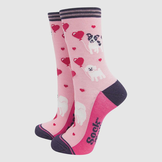 Sock Talk Accessories Sock Talk Women's Bamboo Socks- Pink, Dogs Love Heart Balloons