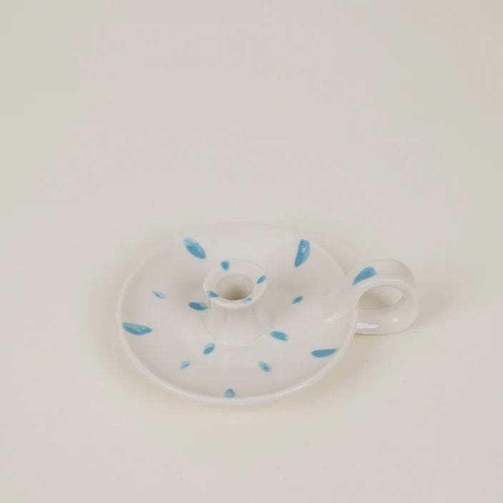 St Eval Homewares St Eval Sky Blue Brushmark, 1/2" Candle Holder with Handle