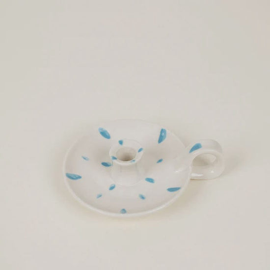 St Eval Homewares St Eval Sky Blue Brushmark, 1/2" Candle Holder with Handle