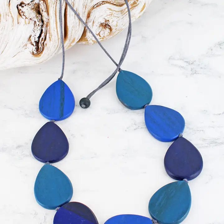 Suzie Blue Jewellery Royal Blue Suzie Blue Wooden Teardrop Necklace