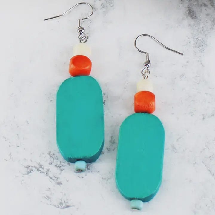 Suzie Blue Jewellery Suzie Blue Aqua Wooden Bead Earrings