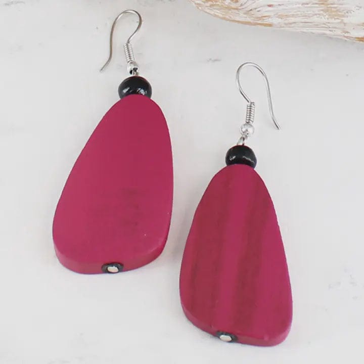 Suzie Blue Jewellery Suzie Blue Dark Pink Wooden Pebble Earrings