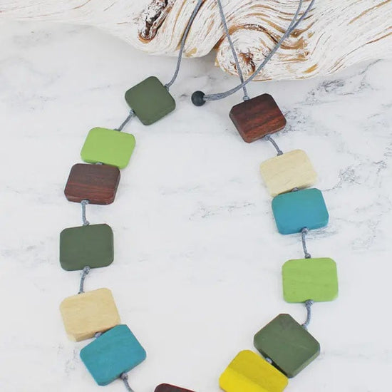 Suzie Blue Jewellery Suzie Blue Long Wooden Stepping Stone Necklace