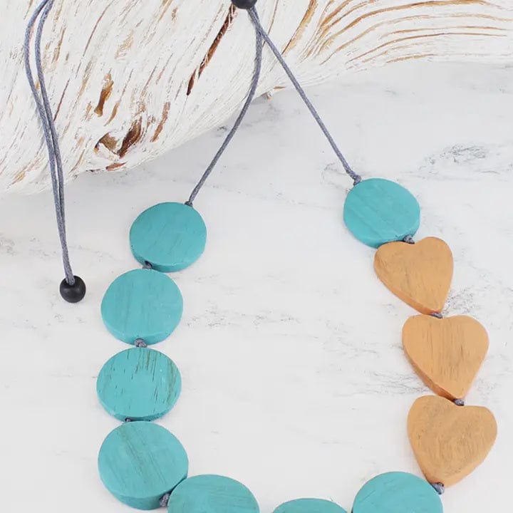 Suzie Blue Jewellery Suzie Blue Wooden Disc & Heart Necklace