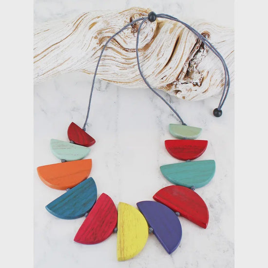 Suzie Blue Jewellery Suzie Blue Wooden Half Moon Fan Necklace Multi