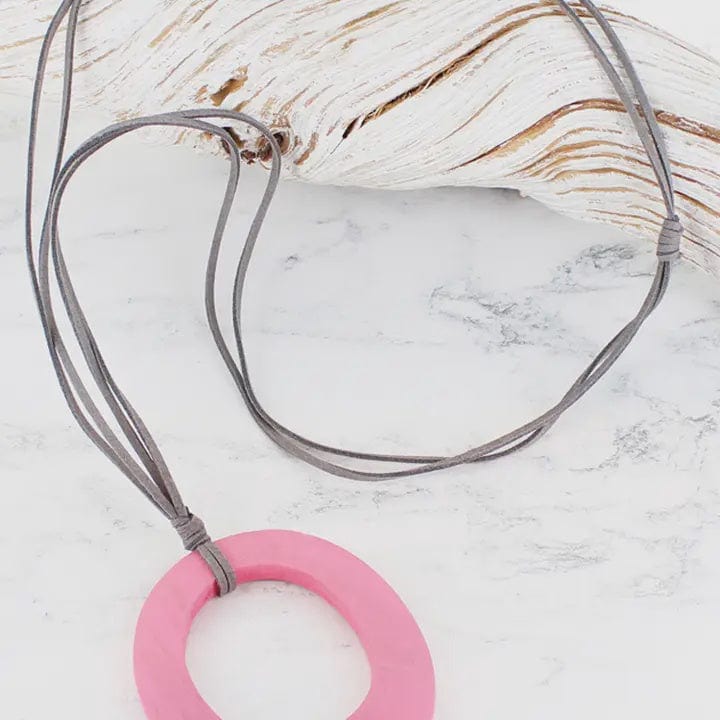 Suzie Blue Jewellery Suzie Blue Wooden Oval Pink Necklace