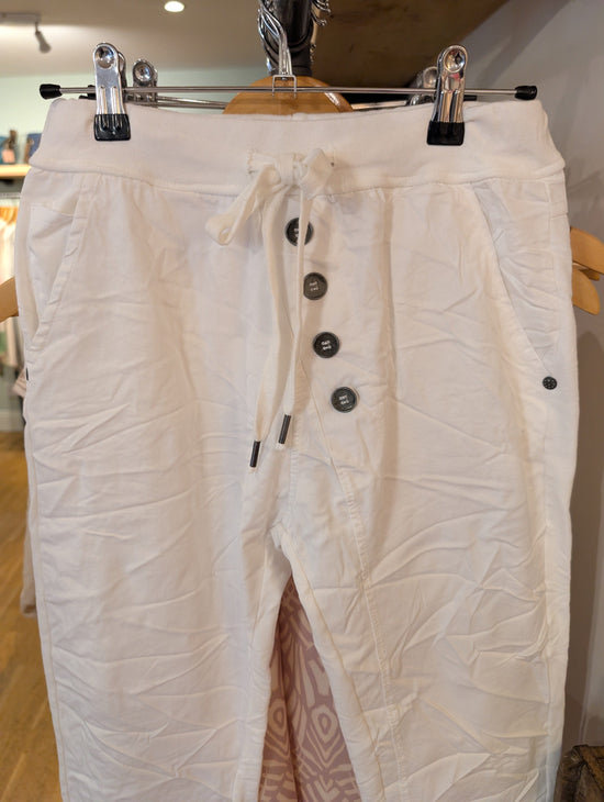 Load image into Gallery viewer, Suzy D Fashion Suzy D London Becca White Diagonal Button Joggers
