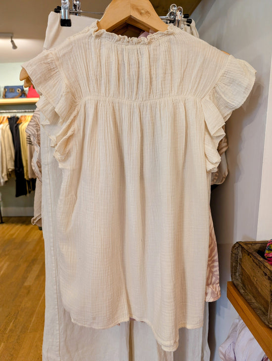 Load image into Gallery viewer, Suzy D Fashion Suzy D London Cole Ruffle Detail Short Sleeve Blouse Cream
