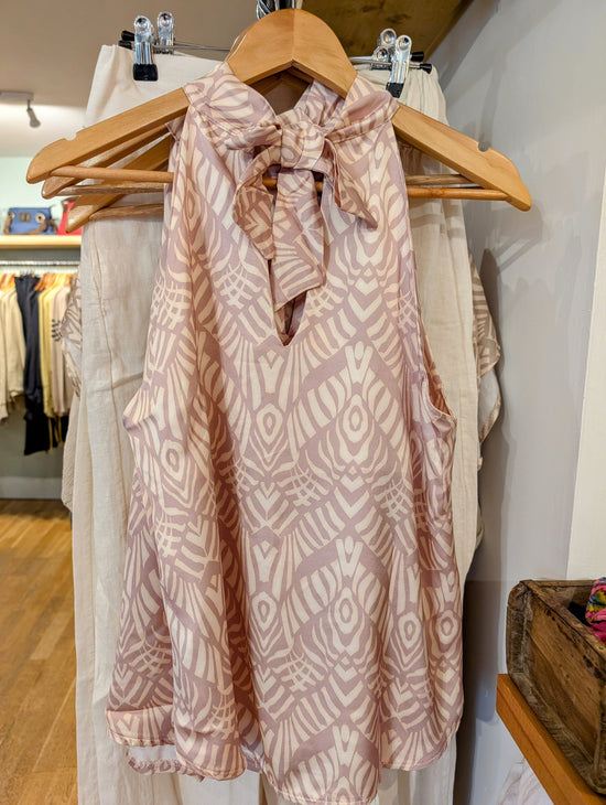 Load image into Gallery viewer, Suzy D Fashion Suzy D London Goldina Print Satin Halter Neck Sleeveless Top Pale Pink
