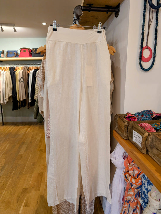 Load image into Gallery viewer, Suzy D Fashion Suzy D London Sultan Wide Leg Linen Pants Cream
