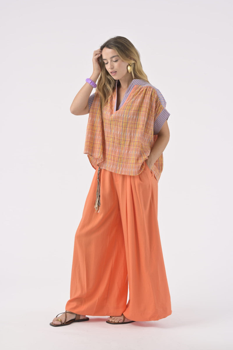 Orfeo Nah Blouse Orange Check - Precious Sparkle