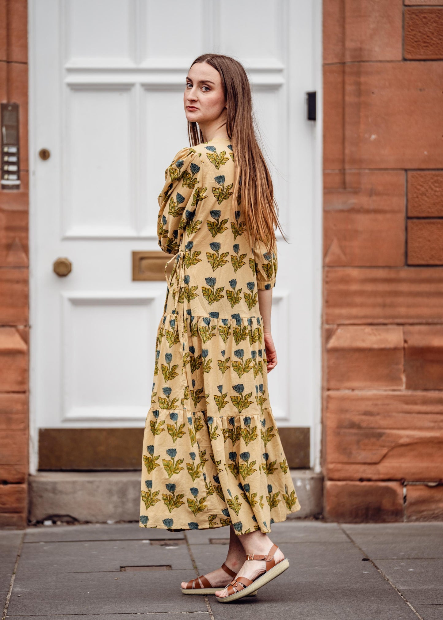 Twinflower Vashti Block Print Wrap Dress in Blue Tulip