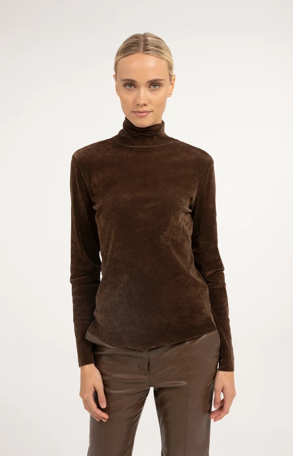 Yaya Velvet Mesh Top with High Neck