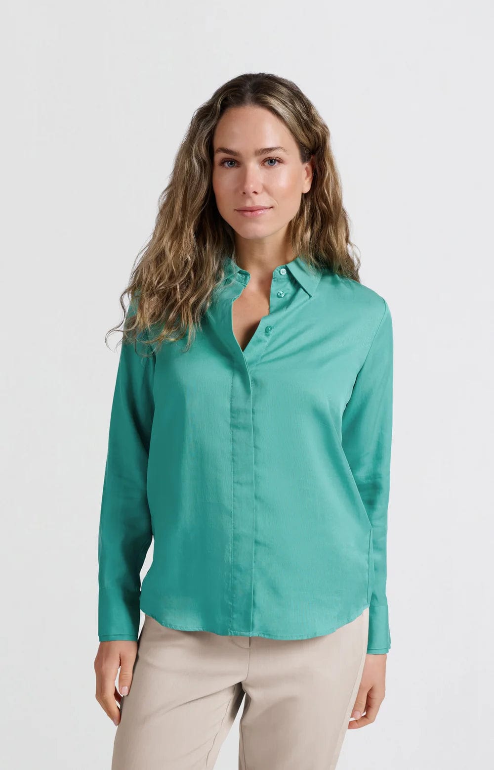 YAYA Fashion Yaya Classic Blouse with Cuff Details Lagoon Blue