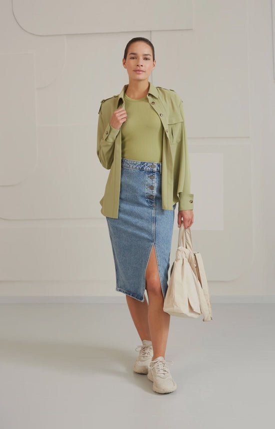 YAYA Fashion Yaya Denim Midi Skirt with Buttons