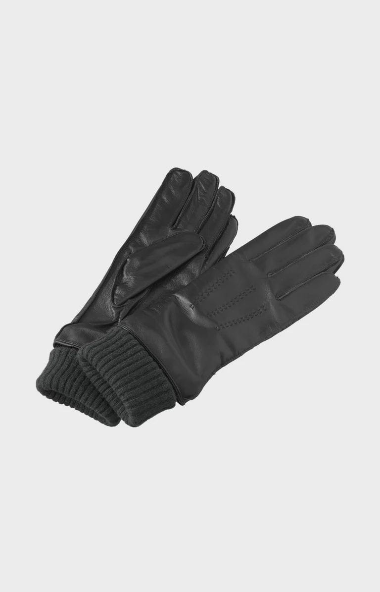 YAYA Fashion Yaya Leather Gloves Knitted Cuffs Black