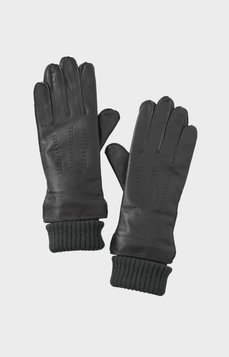 YAYA Fashion Yaya Leather Gloves Knitted Cuffs Black