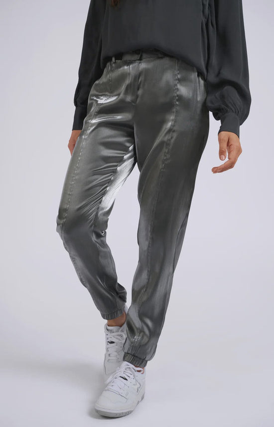 YAYA Fashion Yaya Metallic Silver Trousers with Elastic Belt