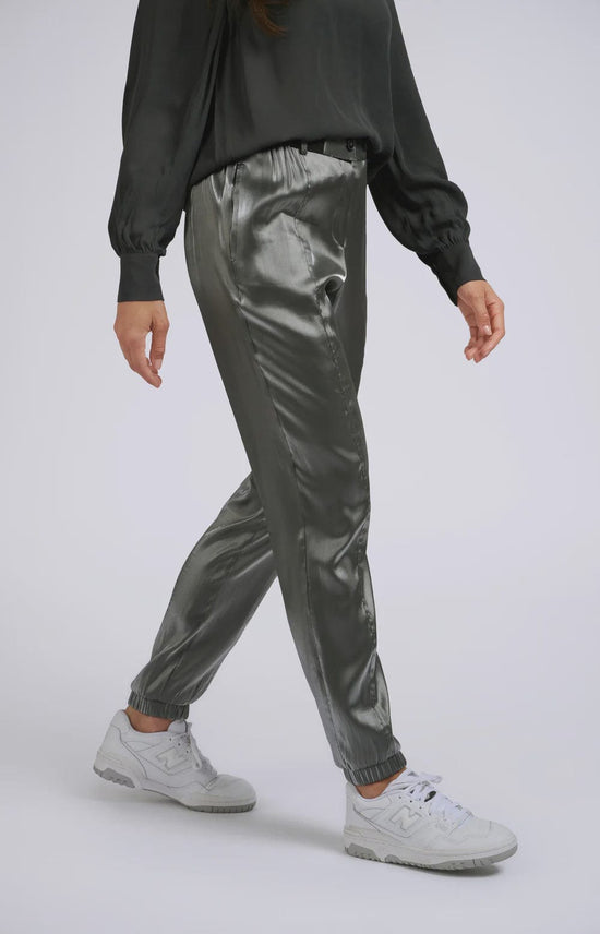 YAYA Fashion Yaya Metallic Silver Trousers with Elastic Belt