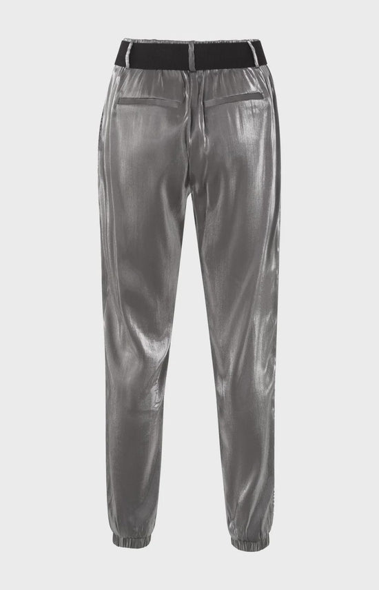 YAYA Fashion Yaya Metallic Silver Trousers with Elastic Belt