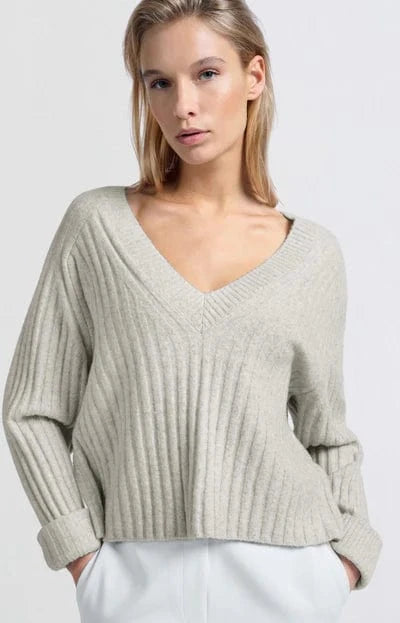 YAYA Fashion Yaya Ribbed Jumper with V-Neck