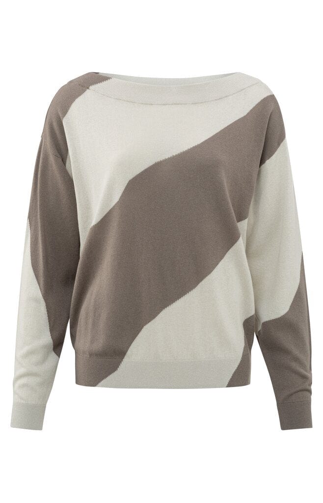 YAYA Fashion Yaya Sweater with Diagonal Wide Stripe Clay Pebble Grey