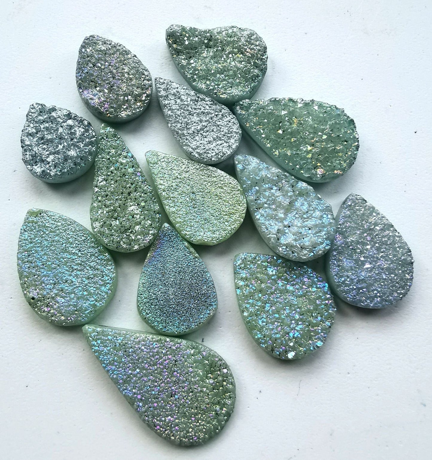 Default Green Druzy Large Faceted Pear Briolette Bead