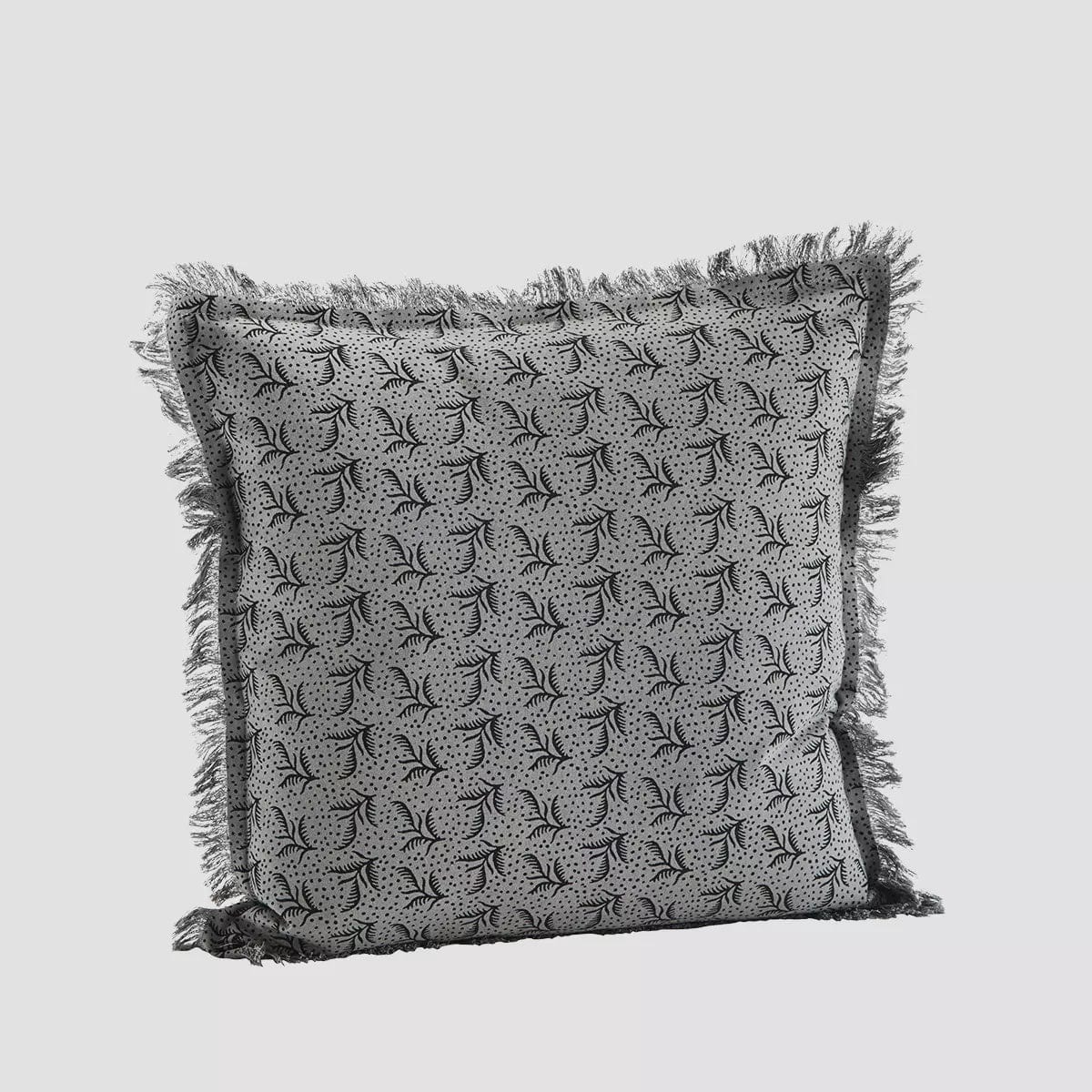 Madam Stoltz Homewares Madam Stoltz Printed Cushion Cover Grey Black