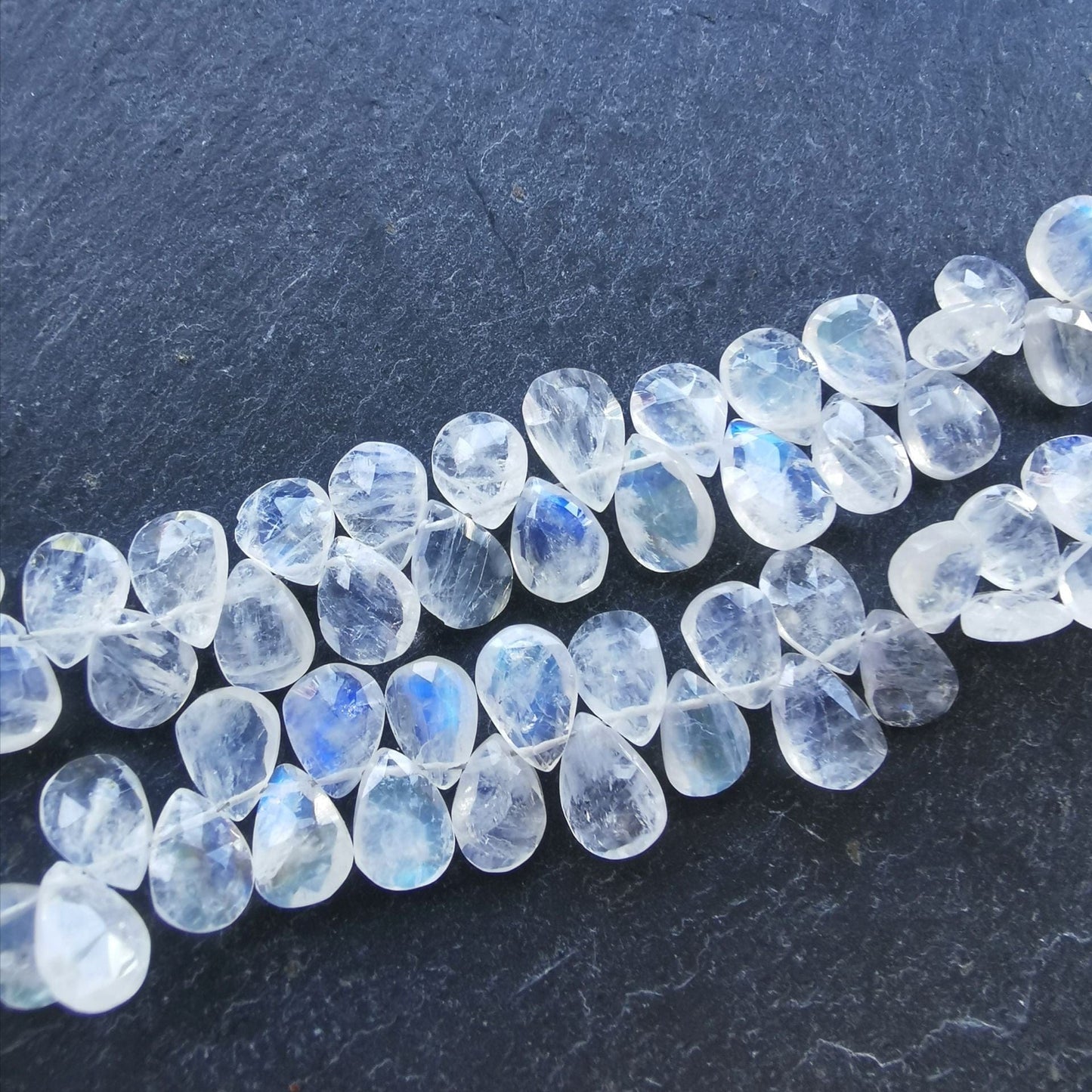 Precious Sparkle Rainbow Moonstone Faceted Pear Briolette (each bead)