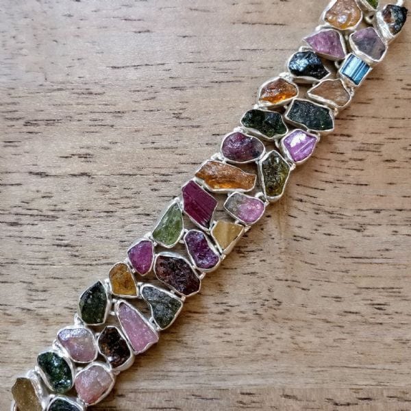 Precious Sparkle Rough Tourmaline Multi Sterling Silver Bracelet